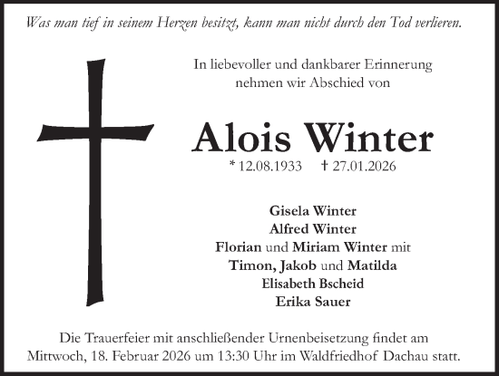 Traueranzeige von Alois Winter von merkurtz