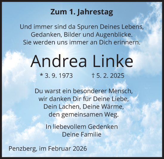 Traueranzeige von Andrea Linke von merkurtz