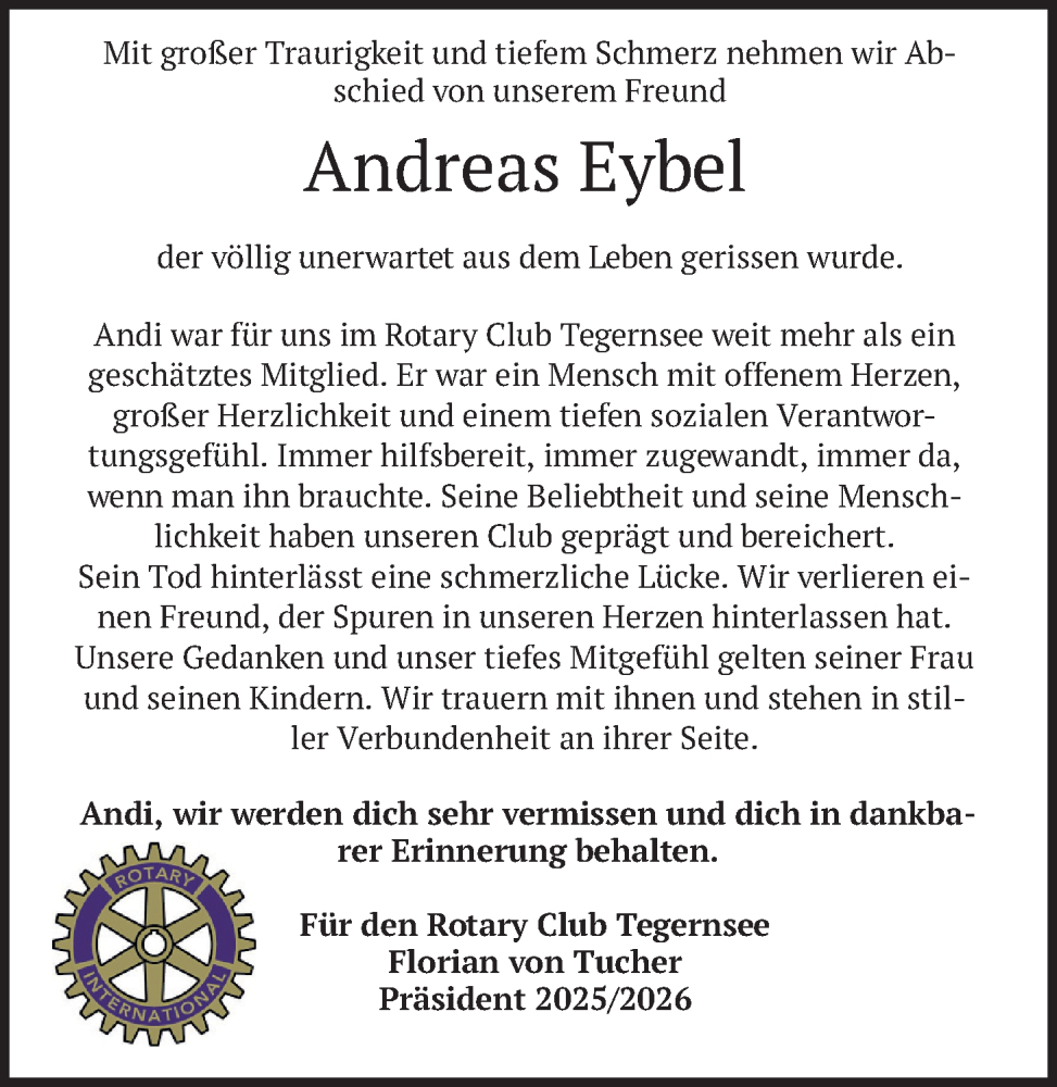  Traueranzeige für Andreas Eybel vom 07.02.2026 aus merkurtz