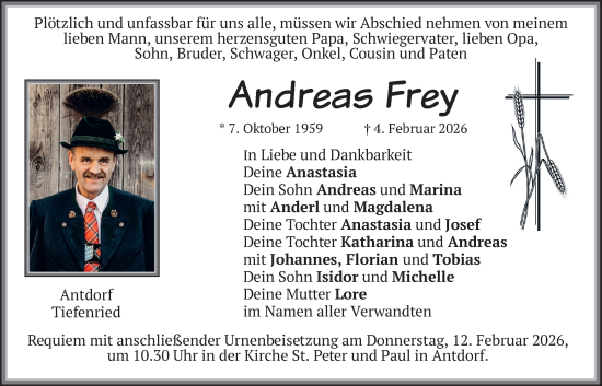 Traueranzeige von Andreas Frey von merkurtz