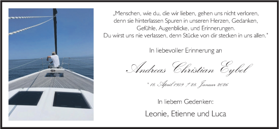 Traueranzeige von Andreas Christian Eybel von merkurtz