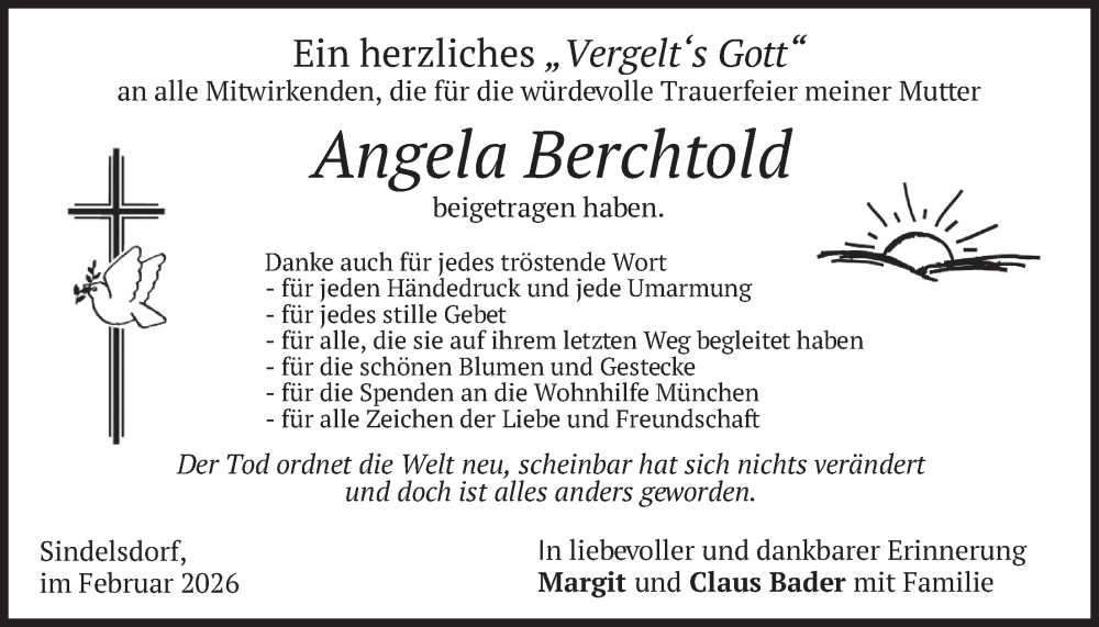  Traueranzeige für Angela Berchtold vom 13.02.2026 aus merkurtz