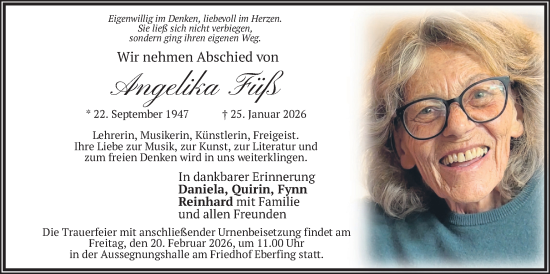 Traueranzeige von Angelika Füß von merkurtz