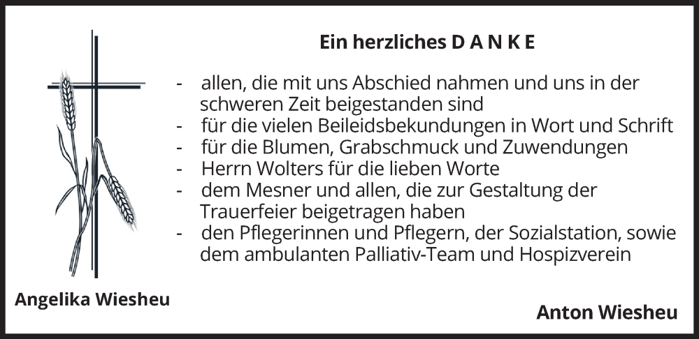  Traueranzeige für Angelika Wiesheu vom 14.02.2026 aus merkurtz