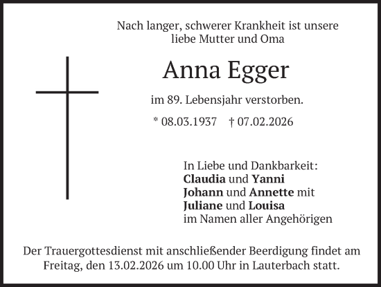 Traueranzeige von Anna Egger von merkurtz