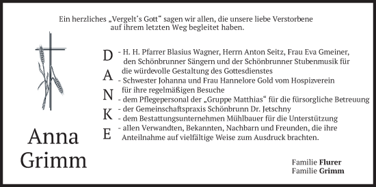 Traueranzeige von Anna Grimm von merkurtz
