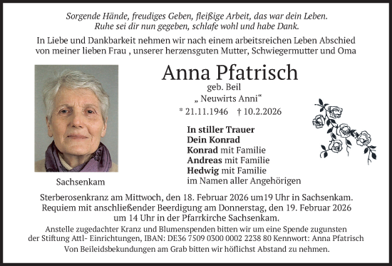 Traueranzeige von Anna Pfatrisch von merkurtz