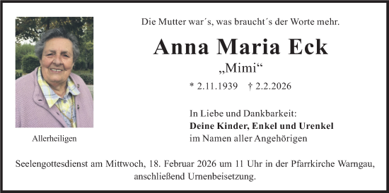 Traueranzeige von Anna Maria Eck von merkurtz