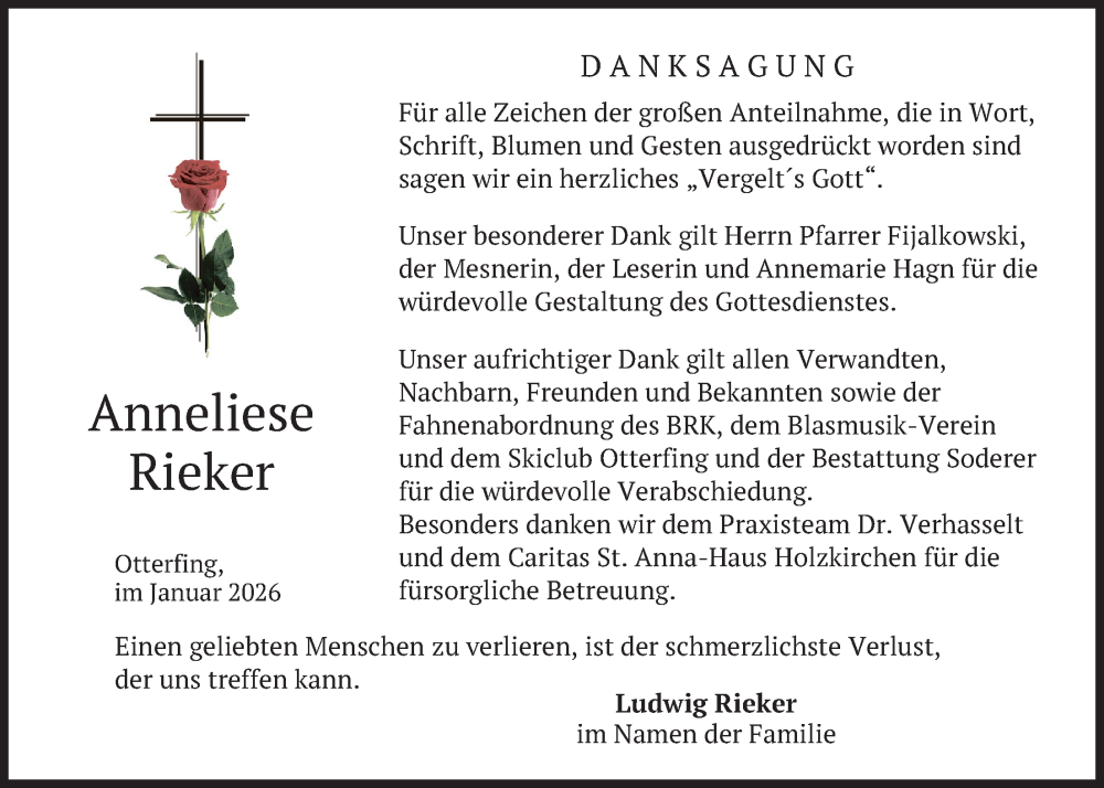  Traueranzeige für Anneliese Rieker vom 07.02.2026 aus merkurtz