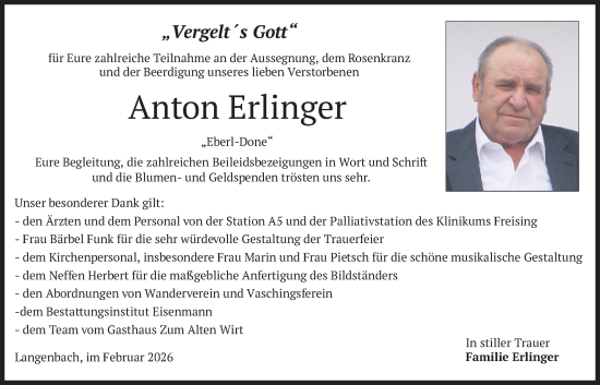 Traueranzeige von Anton Erlinger von merkurtz