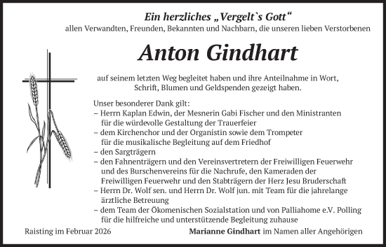 Traueranzeige von Anton Gindhart von merkurtz