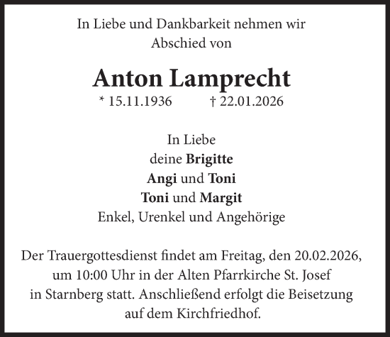Traueranzeige von Anton Lamprecht von merkurtz
