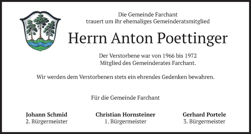  Traueranzeige für Anton Poettinger vom 05.02.2026 aus merkurtz