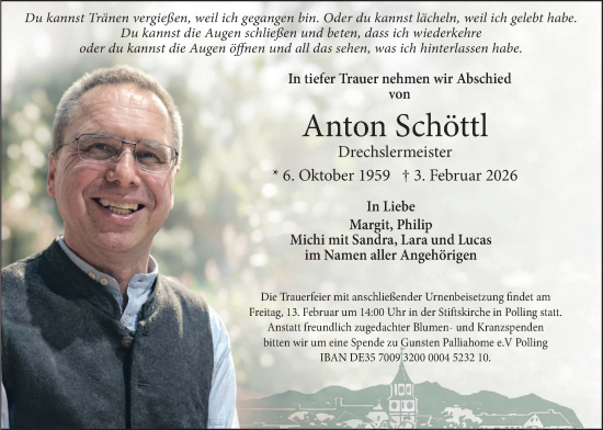 Traueranzeige von Anton Schöttl von merkurtz