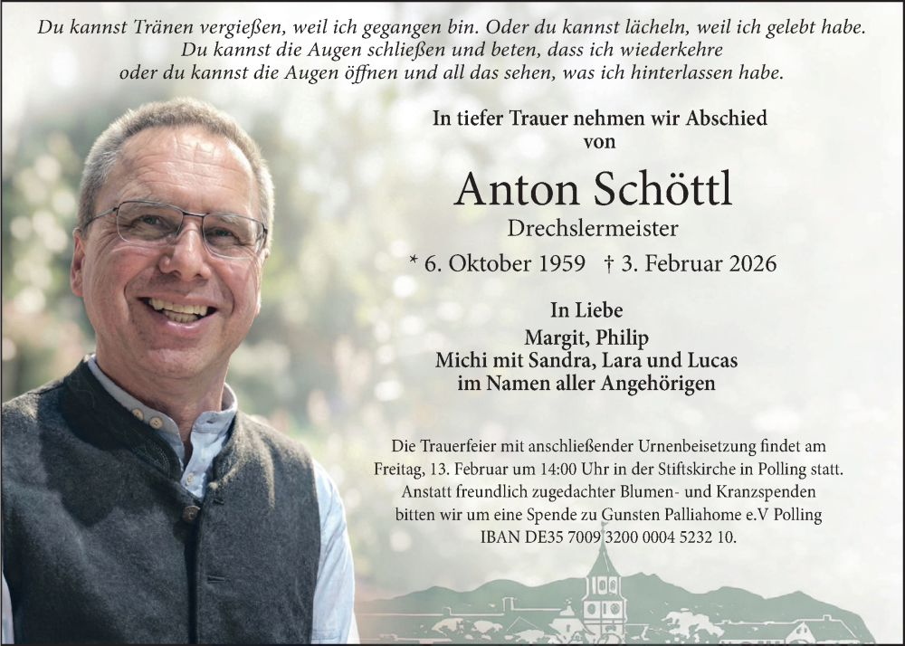  Traueranzeige für Anton Schöttl vom 07.02.2026 aus merkurtz