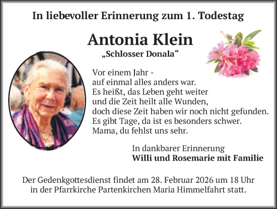 Traueranzeige von Antonia Klein von merkurtz