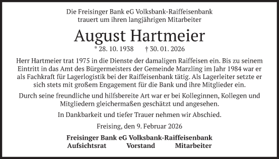 Traueranzeige von August Hartmeier von merkurtz
