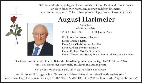 Traueranzeige von August Hartmeier von merkurtz