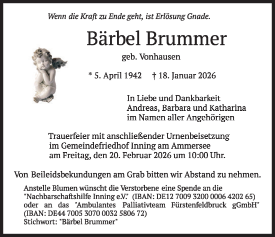 Traueranzeige von Bärbel Brummer von merkurtz