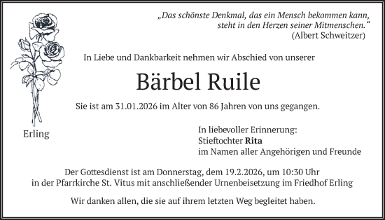Traueranzeige von Bärbel Ruile von merkurtz