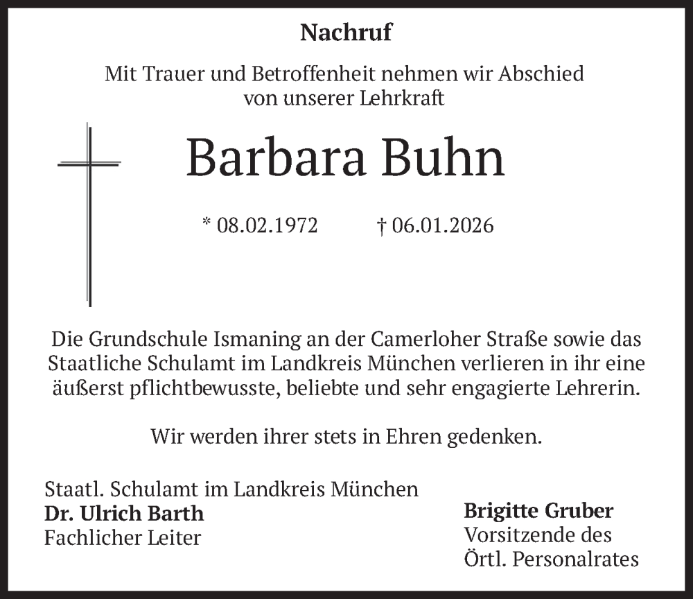  Traueranzeige für Barbara Buhn vom 07.02.2026 aus merkurtz