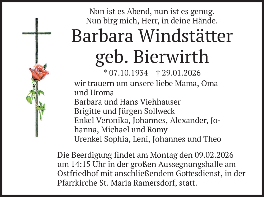  Traueranzeige für Barbara Windstätter vom 07.02.2026 aus merkurtz