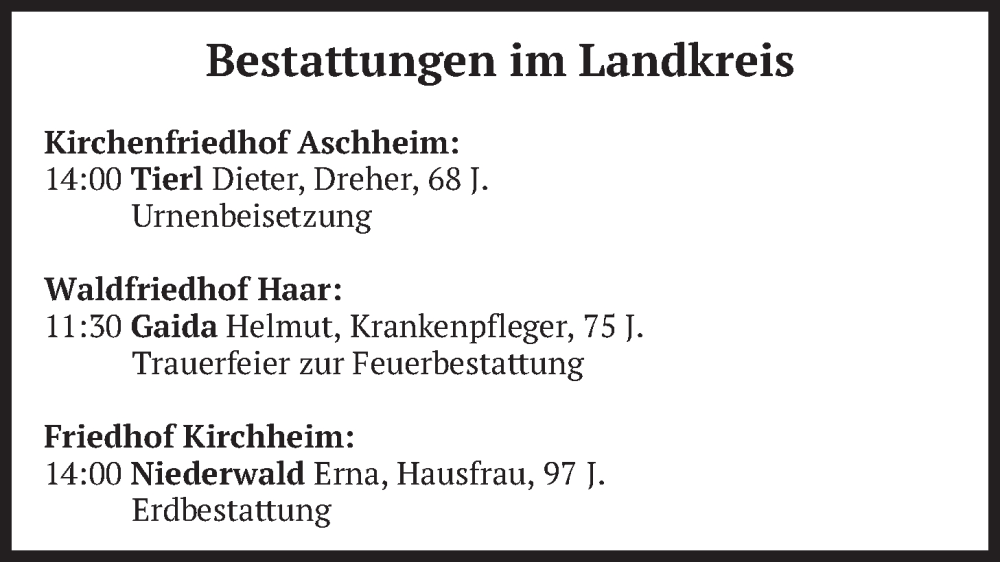  Traueranzeige für Bestattungen vom 03.02.2026 vom 03.02.2026 aus merkurtz