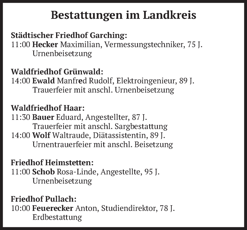  Traueranzeige für Bestattungen vom 04.02.2026 vom 04.02.2026 aus merkurtz