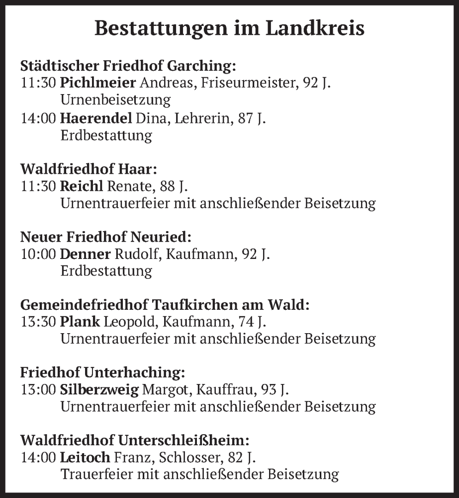 Traueranzeige für Bestattungen vom 06.02.2026 vom 06.02.2026 aus merkurtz
