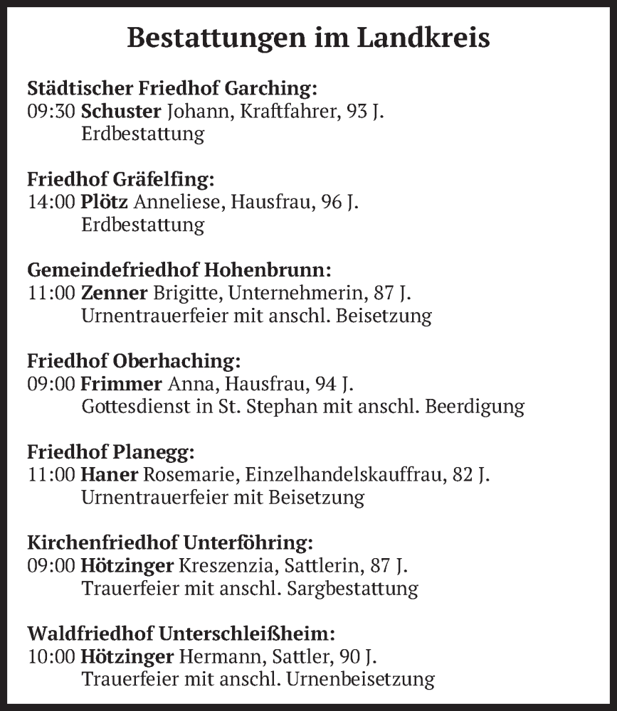  Traueranzeige für Bestattungen vom 10.02.2026 vom 10.02.2026 aus merkurtz
