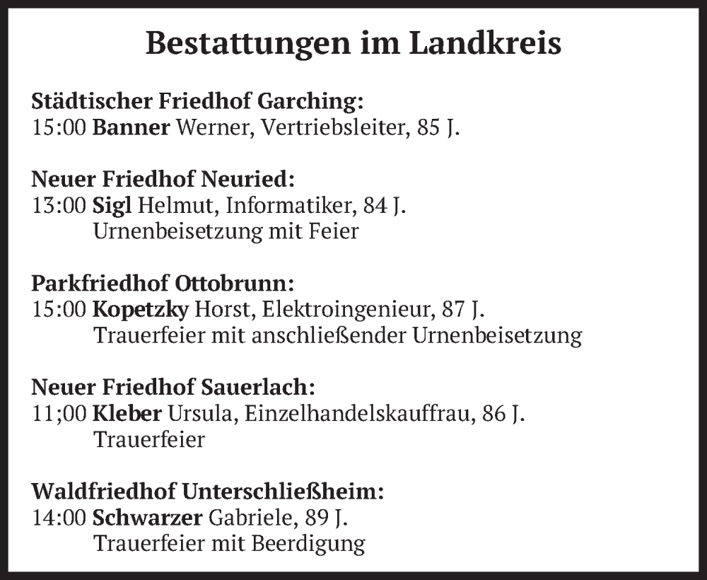  Traueranzeige für Bestattungen vom 12.02.2026 vom 12.02.2026 aus merkurtz