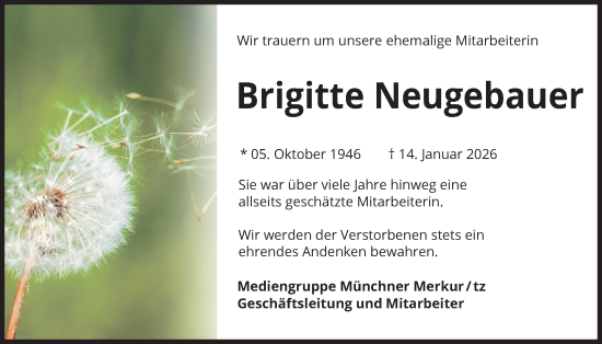 Traueranzeige von Brigitte Neugebauer von merkurtz