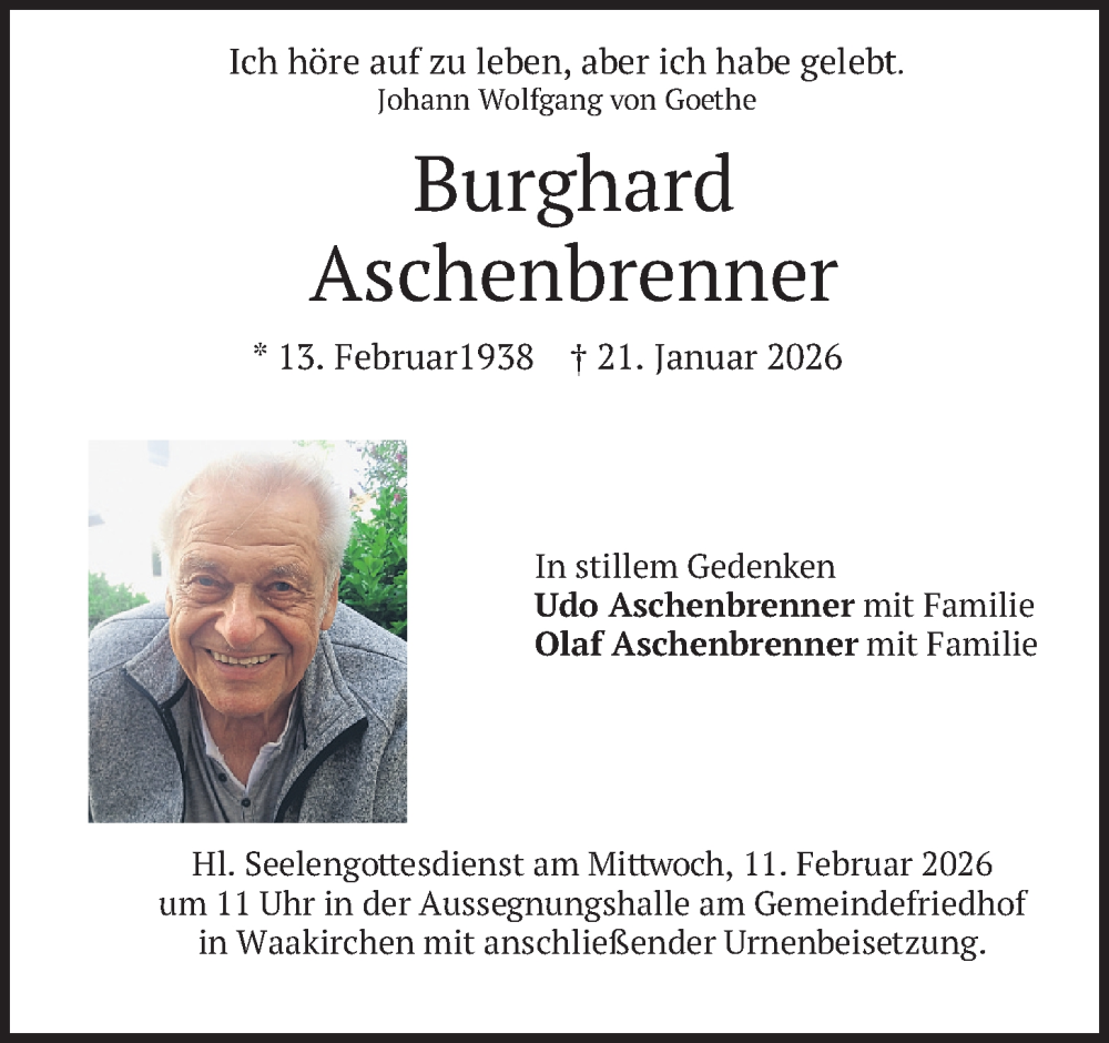  Traueranzeige für Burghard Aschenbrenner vom 07.02.2026 aus merkurtz