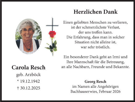 Traueranzeige von Carola Resch von merkurtz