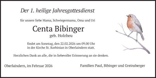 Traueranzeige von Centa Bibinger von merkurtz