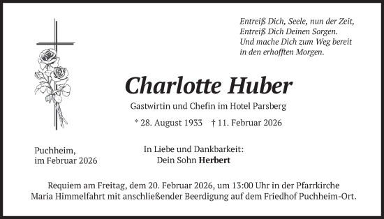 Traueranzeige von Charlotte Huber von merkurtz