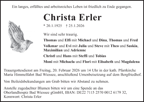 Traueranzeige von Christa Erler von merkurtz