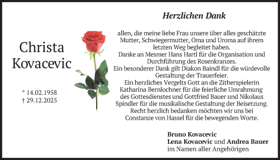 Traueranzeige von Christa Kovacevic von merkurtz