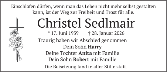 Traueranzeige von Christel Sedlmair von merkurtz