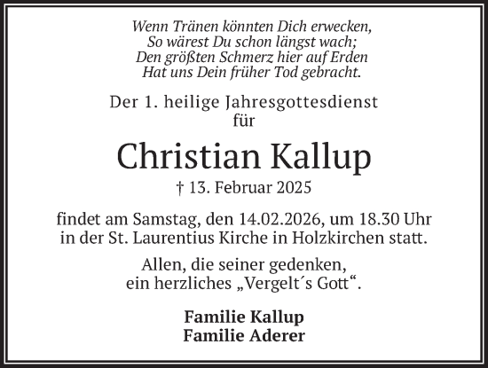 Traueranzeige von Christian Kallup von merkurtz