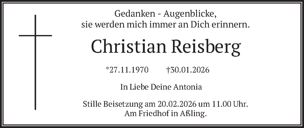  Traueranzeige für Christian Reisberg vom 17.02.2026 aus merkurtz