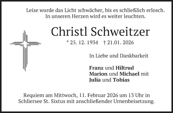 Traueranzeige von Christl Schweitzer von merkurtz
