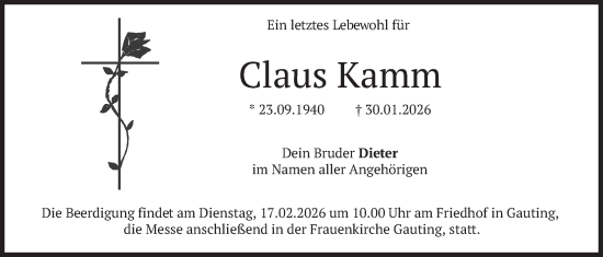 Traueranzeige von Claus Kamm von merkurtz