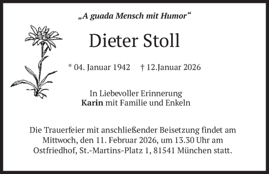 Traueranzeige von Dieter Stoll von merkurtz