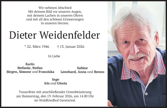 Traueranzeige von Dieter Weidenfelder von merkurtz
