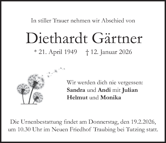 Traueranzeige von Diethardt Gärtner von merkurtz