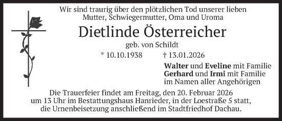 Traueranzeige von Dietlinde Österreicher von merkurtz