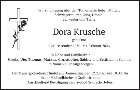 Traueranzeige von Dora Krusche von merkurtz