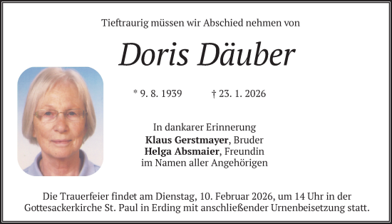 Traueranzeige von Doris Däuber von merkurtz