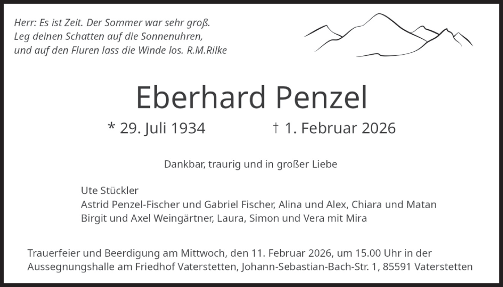  Traueranzeige für Eberhard Penzel vom 07.02.2026 aus merkurtz